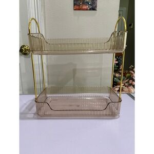 2 Tier Plastic Organizer Shelf Gold Frame Bathroom Vanity Counter Storage